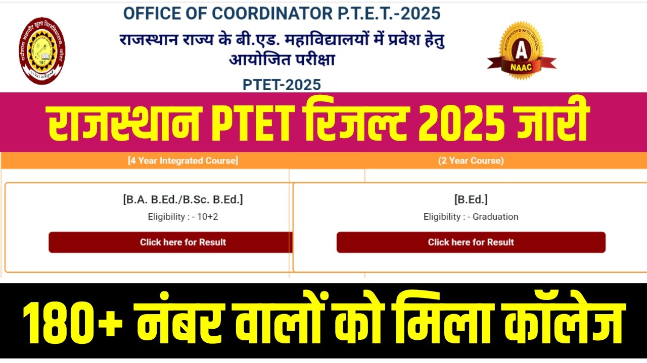 Rajasthan PTET Result 2025 VMOU Kota